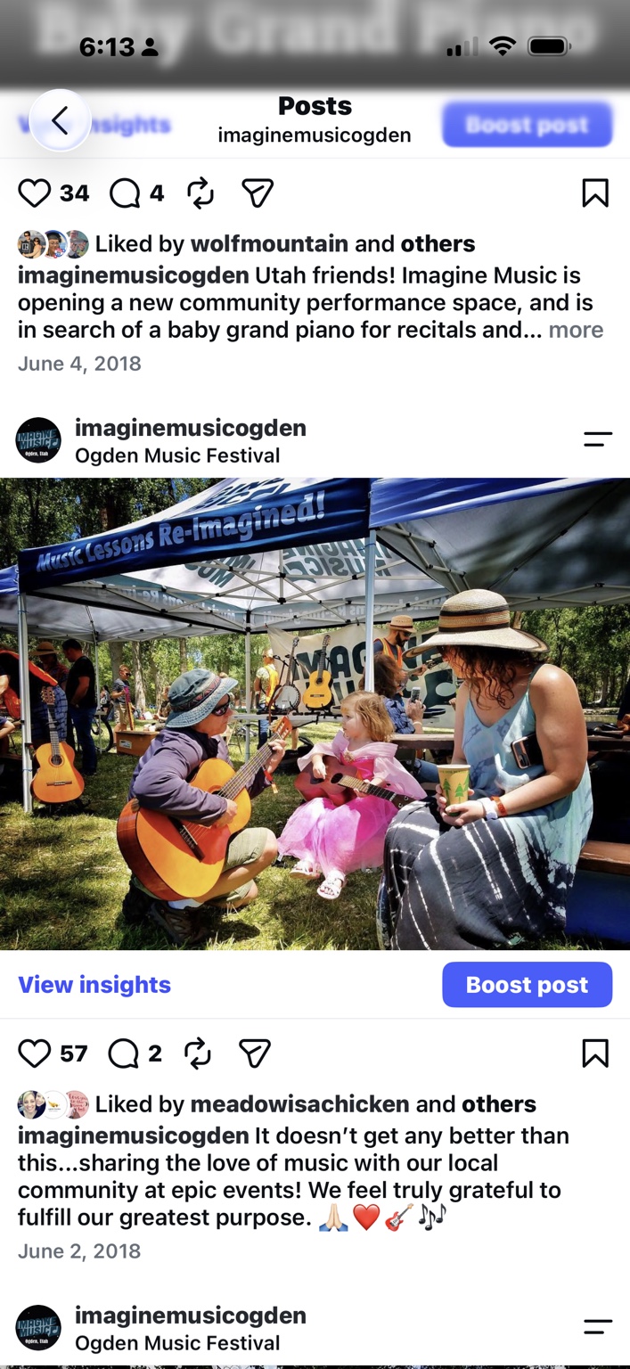 Families and children exploring instruments with Imagine Music at the 2018 Ogden Music Festival